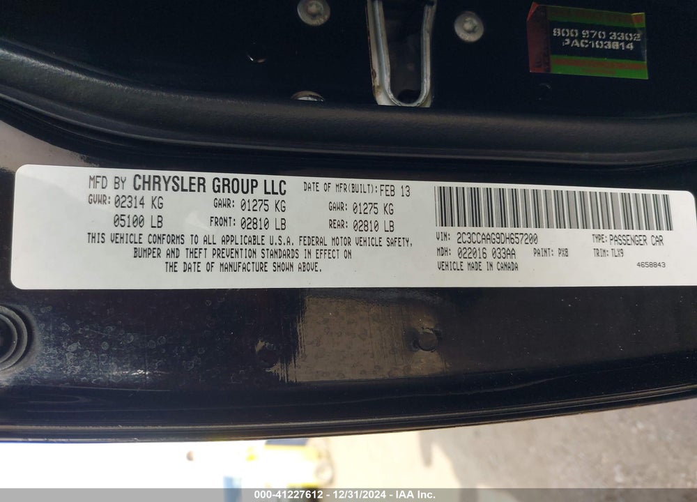 2013 CHRYSLER 300 MOTOWN VIN: 2C3CCAAG9DH657200