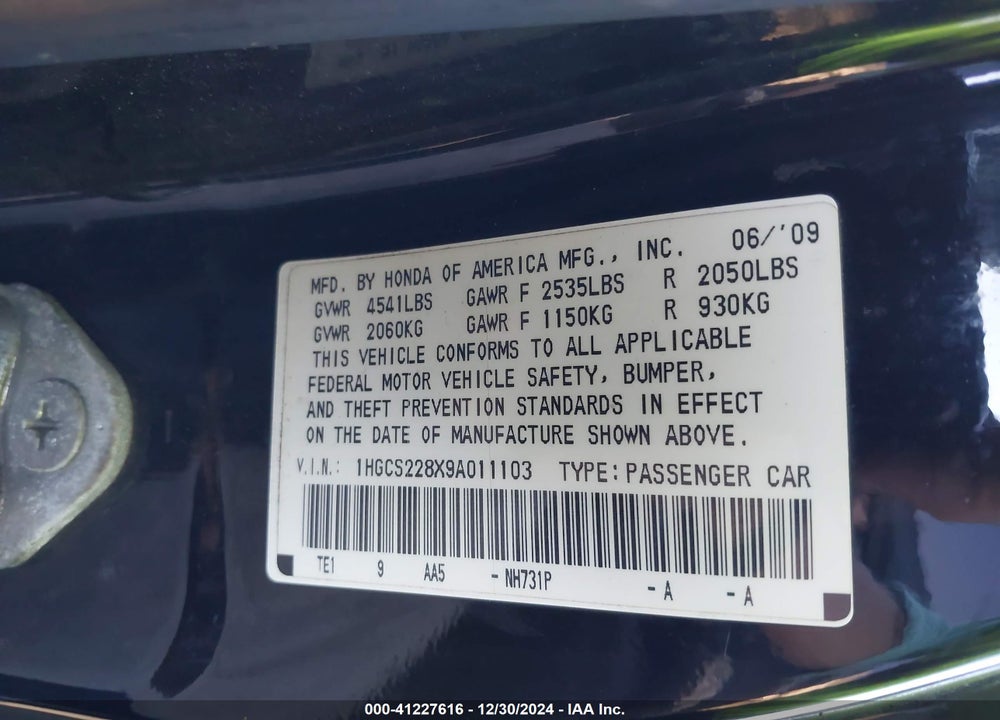 2009 HONDA ACCORD 3.5 EX-L VIN: 1HGCS228X9A011103