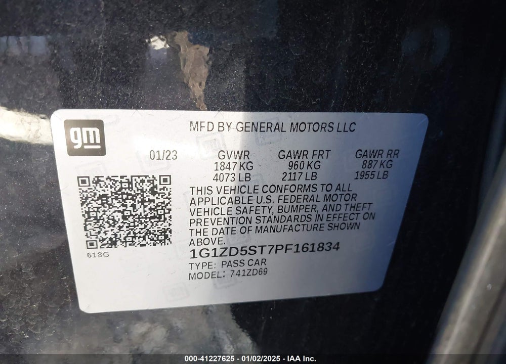 2023 CHEVROLET MALIBU FWD 1LT VIN: 1G1ZD5ST7PF161834