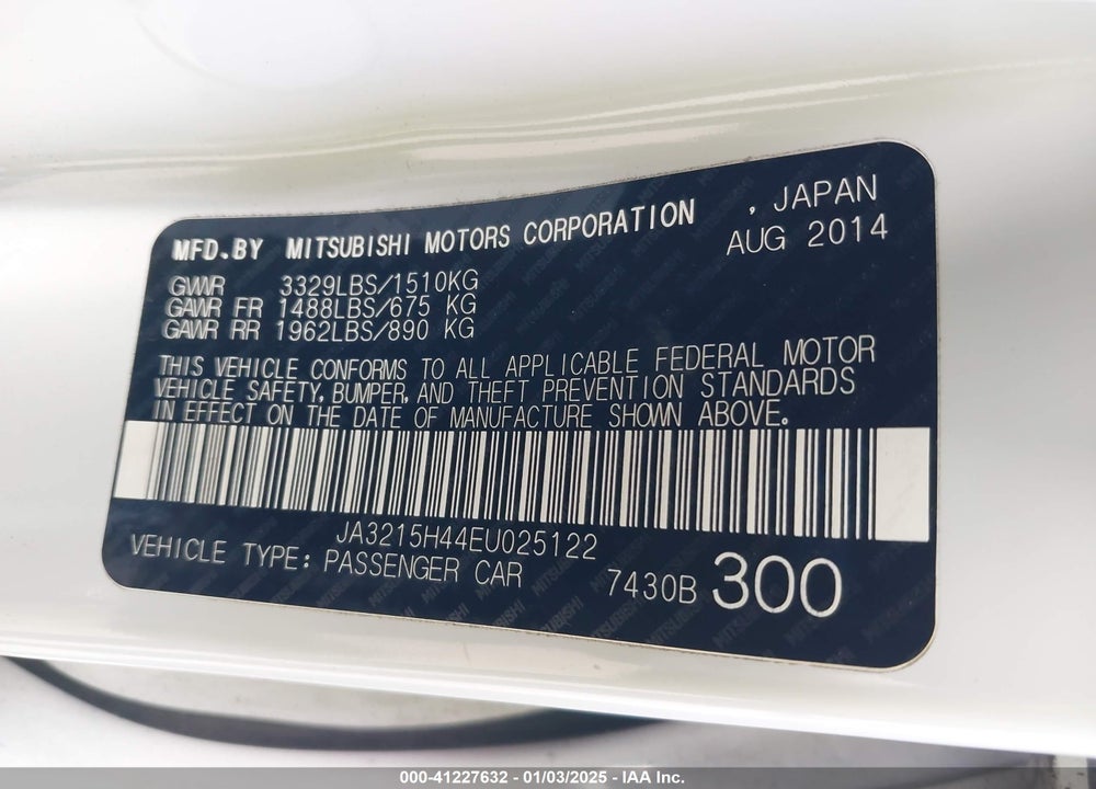 2014 MITSUBISHI I MIEV ES VIN: JA3215H44EU025122