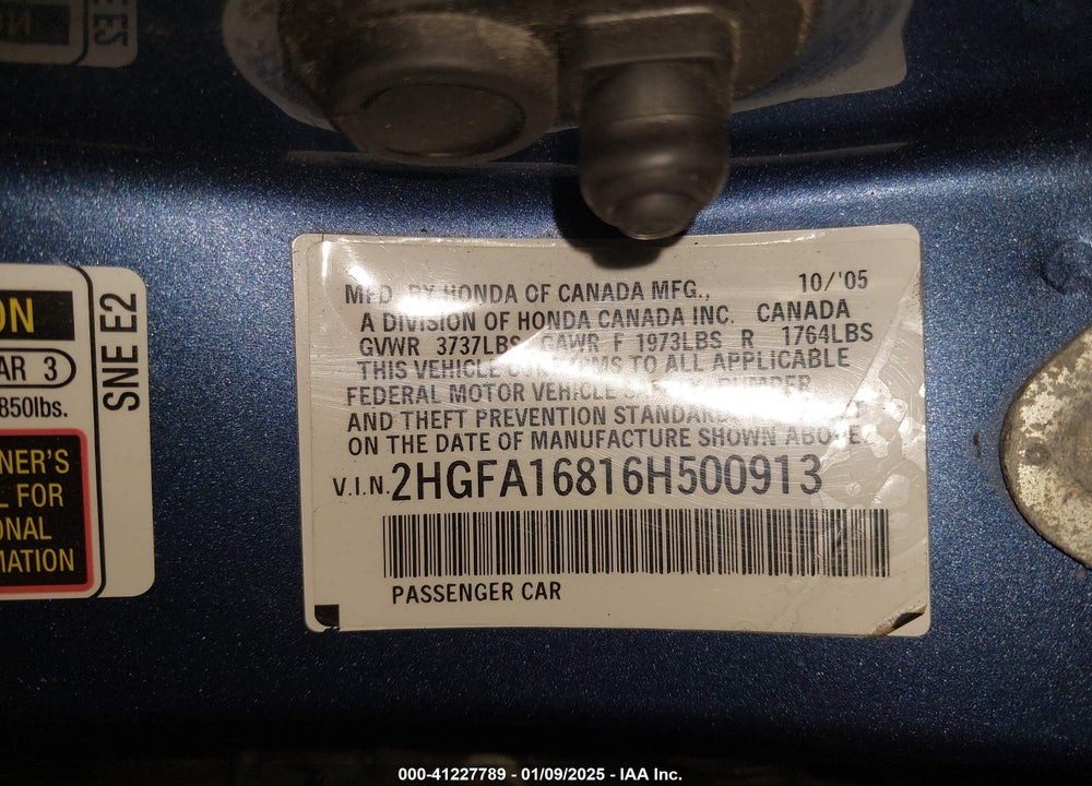 2006 HONDA CIVIC EX VIN: 2HGFA16816H500913