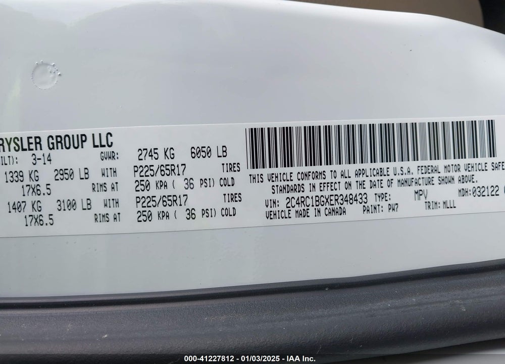 2014 CHRYSLER TOWN & COUNTRY TOURING VIN: 2C4RC1BGXER348433