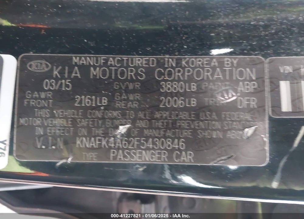2015 KIA FORTE VIN: KNAFK4A62F5430846
