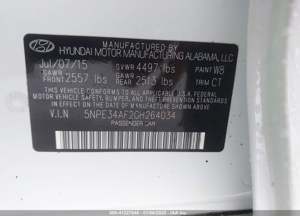 2016 HYUNDAI SONATA VIN: 5NPE34AF2GH264034