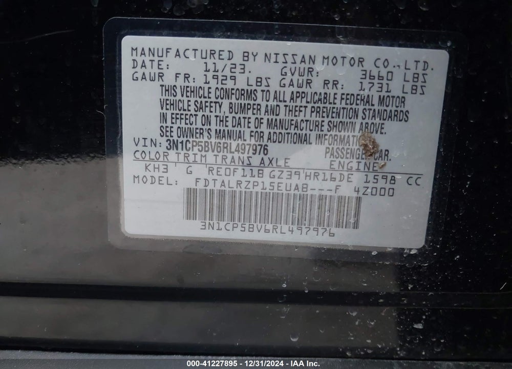 2024 NISSAN KICKS S XTRONIC CVT VIN: 3N1CP5BV6RL497976
