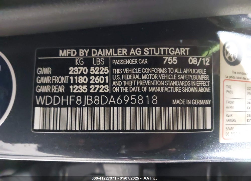 2013 MERCEDES-BENZ E 350 4MATIC VIN: WDDHF8JB8DA695818