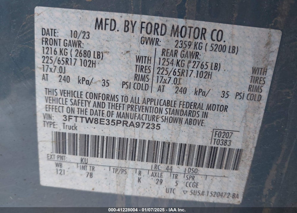 2023 FORD MAVERICK XLT VIN: 3FTTW8E35PRA97235