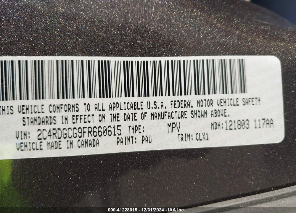 2015 DODGE GRAND CARAVAN SXT PLUS VIN: 2C4RDGCG9FR660615