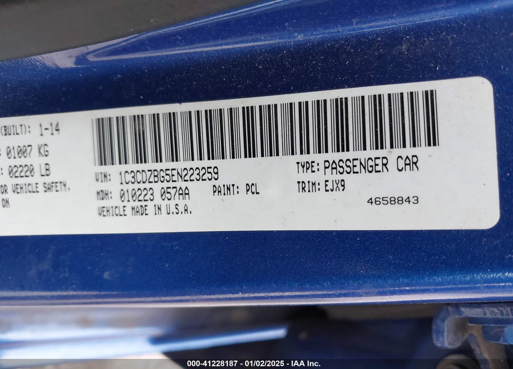 2014 DODGE AVENGER R/T VIN: 1C3CDZBG5EN223259