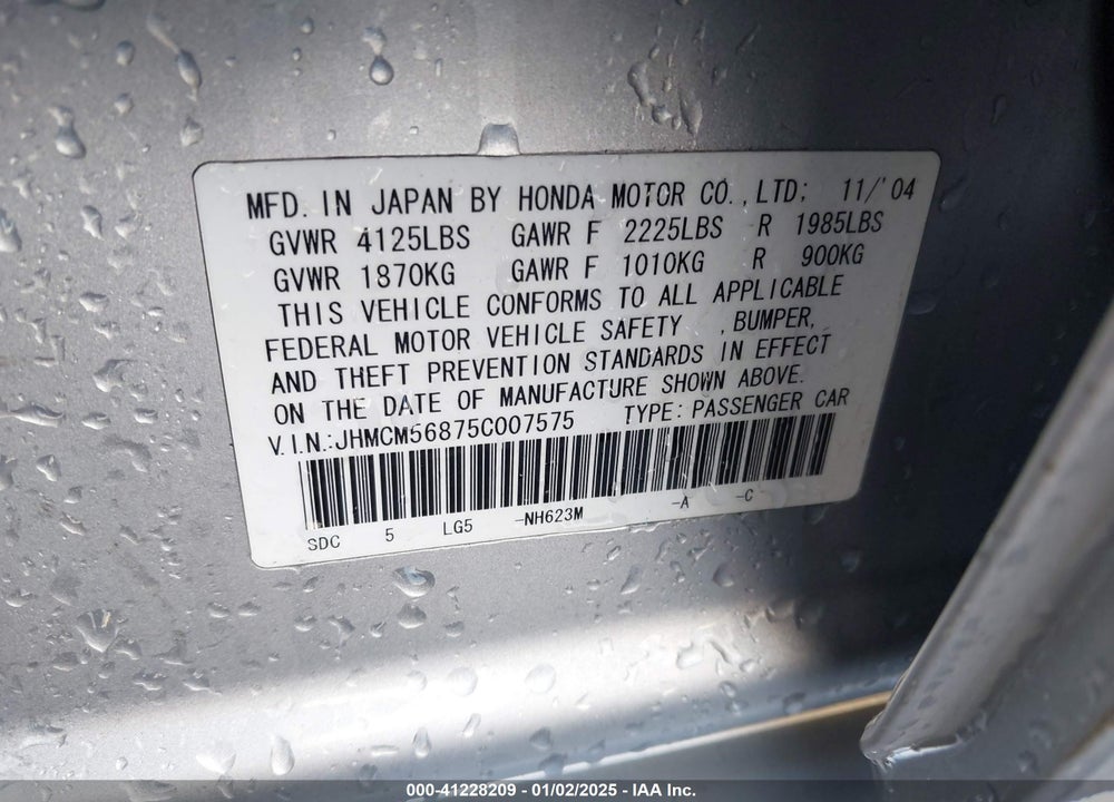 2005 HONDA ACCORD 2.4 EX VIN: JHMCM56875C007575