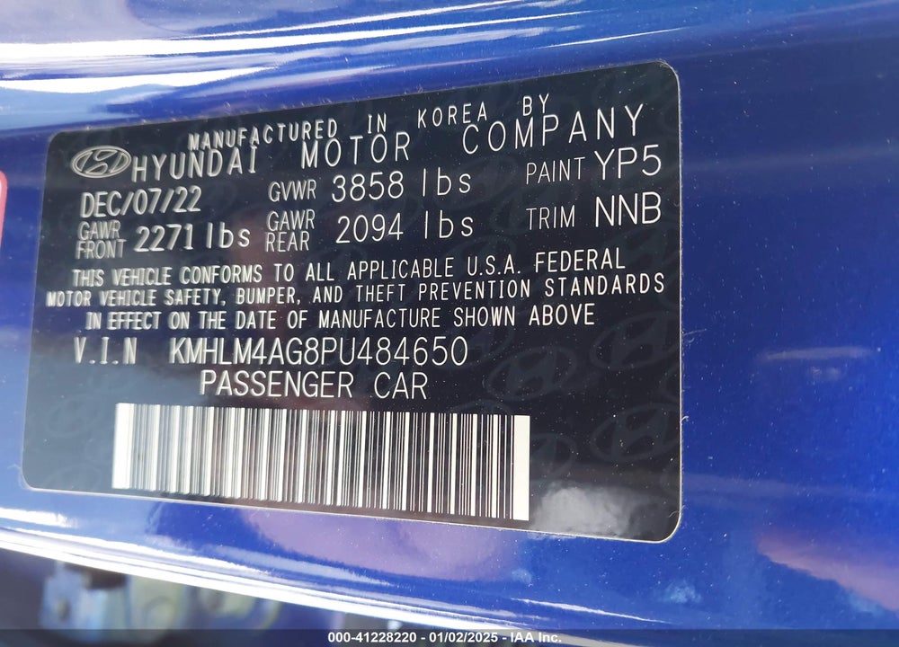 2023 HYUNDAI ELANTRA SEL VIN: KMHLM4AG8PU484650