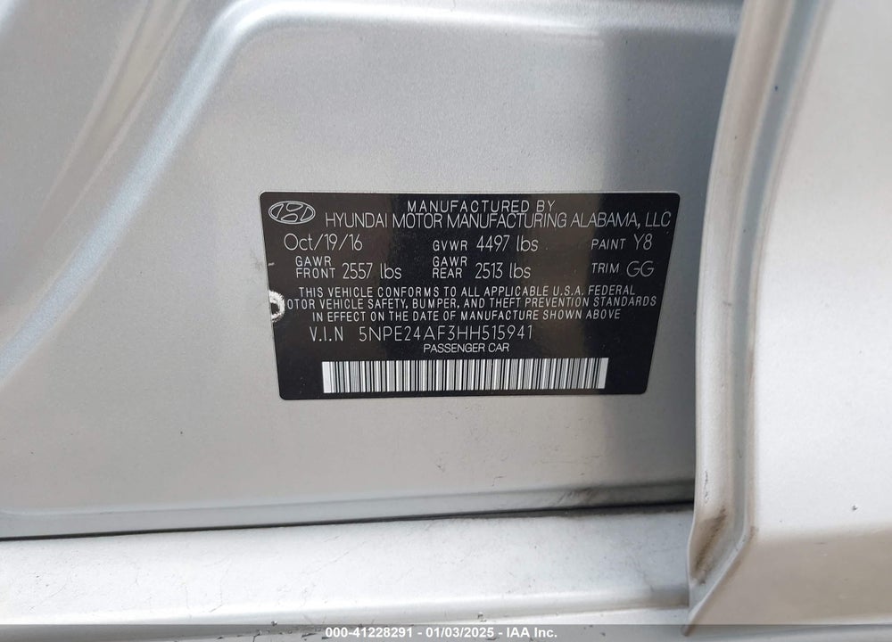 2017 HYUNDAI SONATA VIN: 5NPE24AF3HH515941