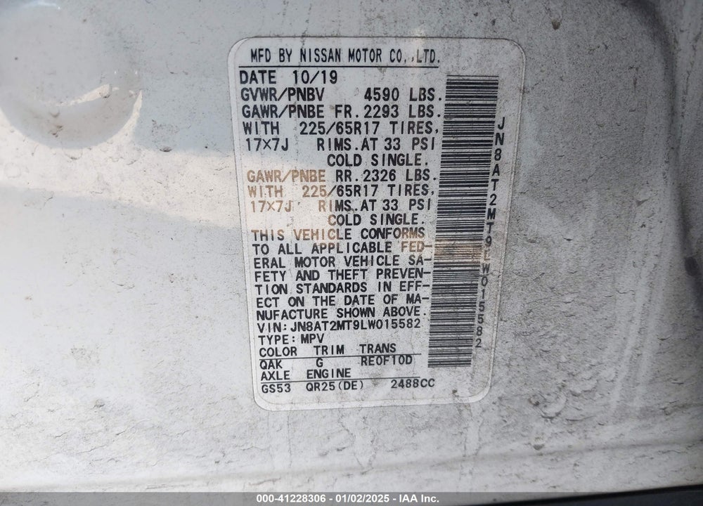 2020 NISSAN ROGUE VIN: JN8AT2MT9LW015582