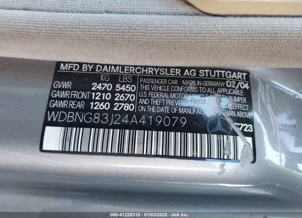 2004 MERCEDES-BENZ S 430 4MATIC VIN: WDBNG83J24A419079