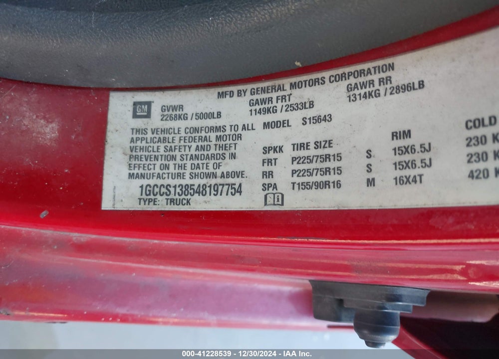 2004 CHEVROLET COLORADO LS VIN: 1GCCS138548197754