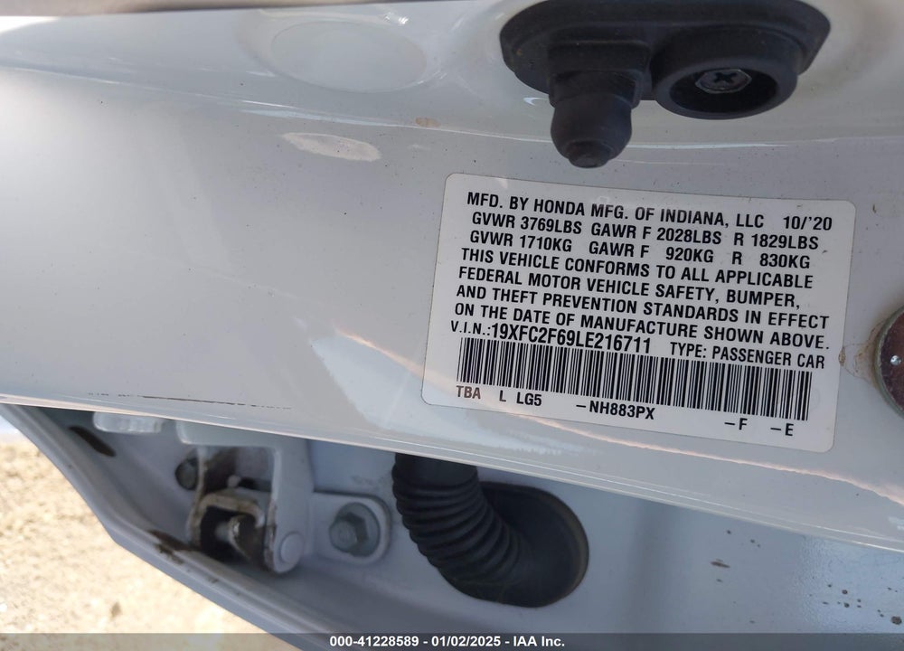 2020 HONDA CIVIC LX VIN: 19XFC2F69LE216711