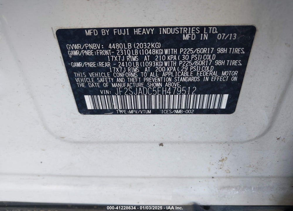 2014 SUBARU FORESTER 2.5I PREMIUM VIN: JF2SJADC5EH479512