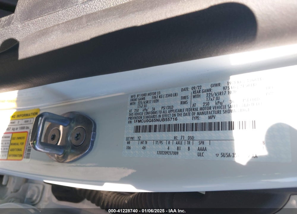 2022 FORD ESCAPE SE VIN: 1FMCU0G65NUB55716