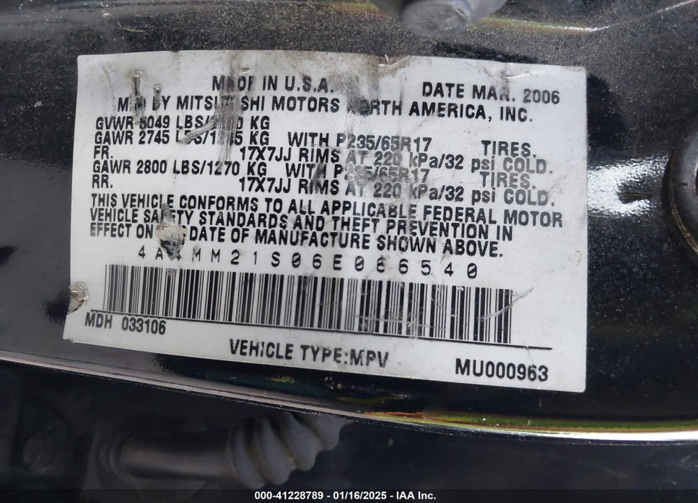 2006 MITSUBISHI ENDEAVOR LS VIN: 4A4MM21S06E066540