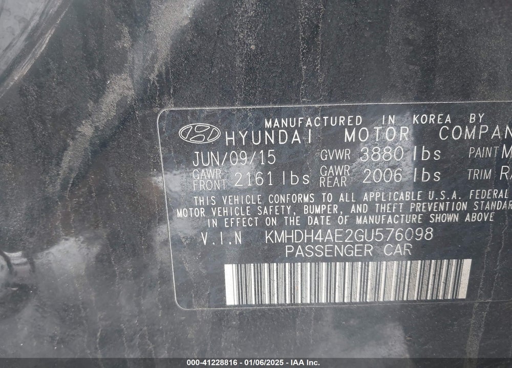 2016 HYUNDAI ELANTRA SE VIN: KMHDH4AE2GU576098