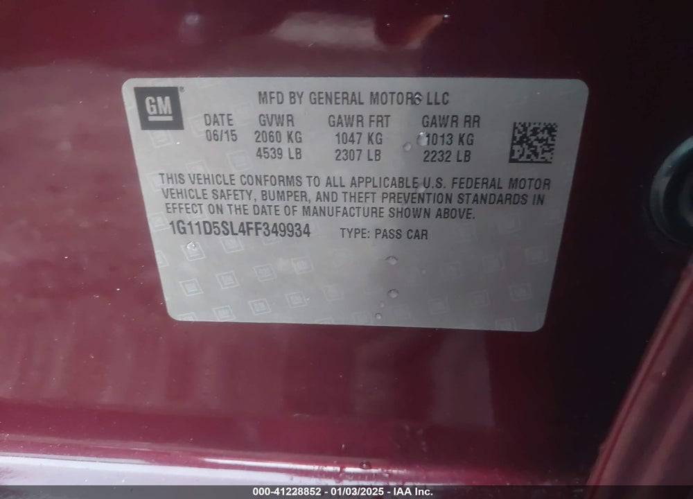 2015 CHEVROLET MALIBU VIN: 1G11D5SL4FF349934