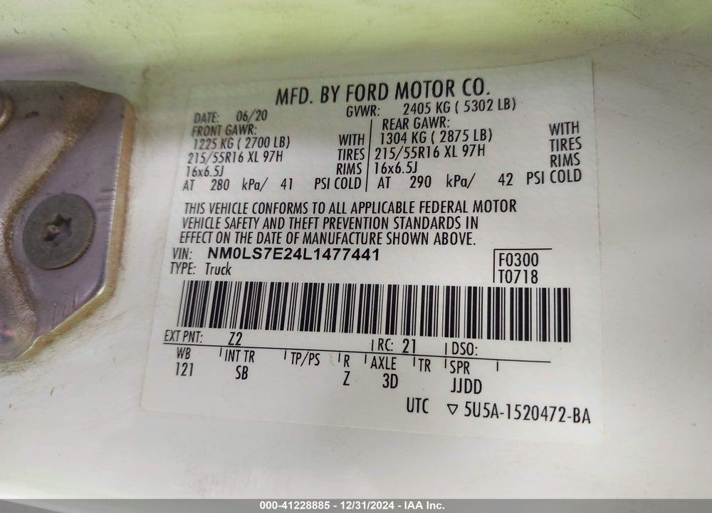 2020 FORD TRANSIT CONNECT VIN: NM0LS7E24L1477441