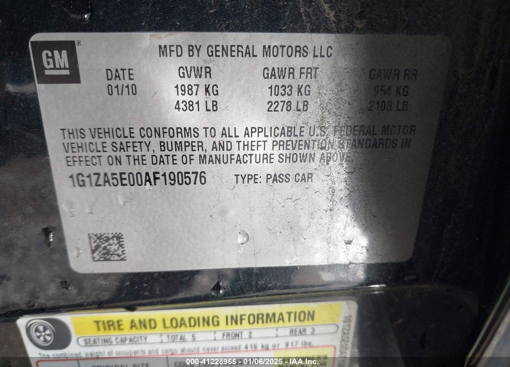 2010 CHEVROLET MALIBU VIN: 1G1ZA5E00AF190576