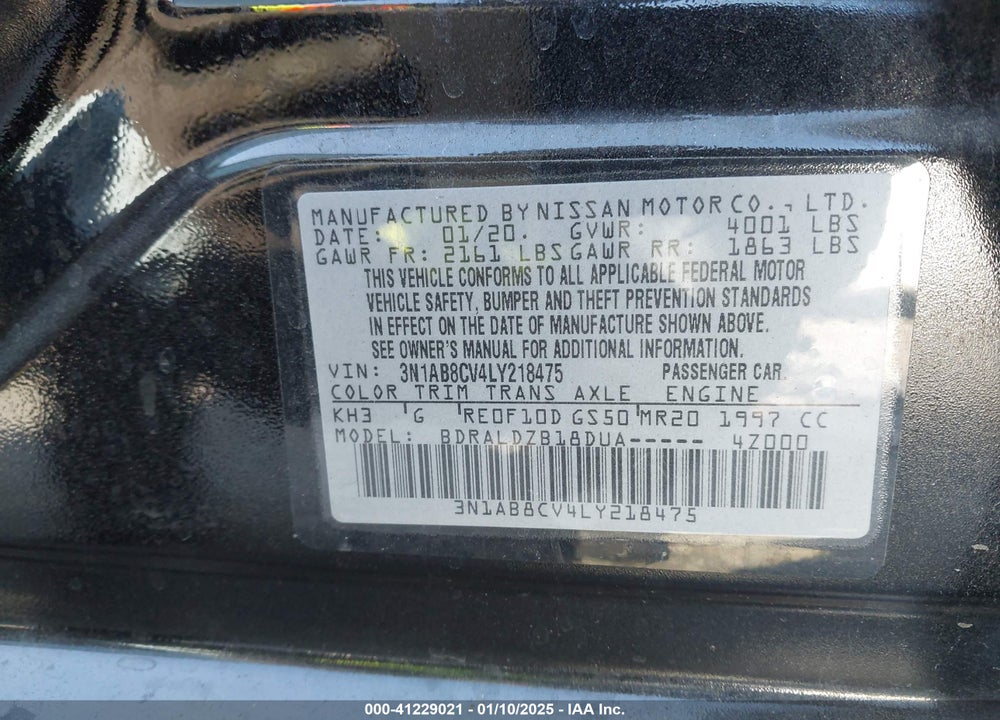 2020 NISSAN SENTRA SV XTRONIC CVT VIN: 3N1AB8CV4LY218475