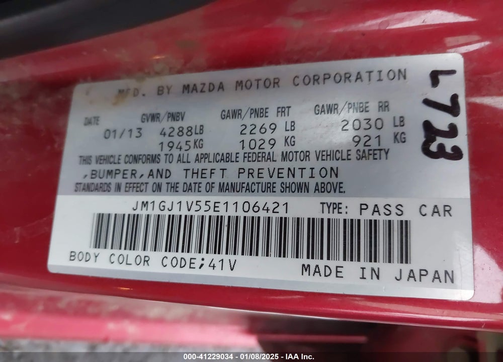2014 MAZDA 6 VIN: JM1GJ1V55E1106421