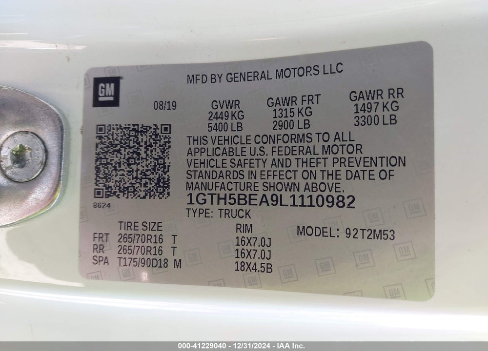 2020 GMC CANYON 2WD VIN: 1GTH5BEA9L1110982