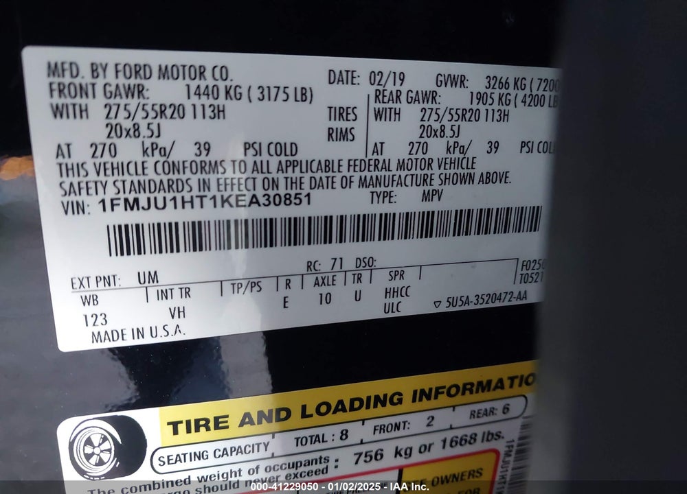 2019 FORD EXPEDITION XLT VIN: 1FMJU1HT1KEA30851