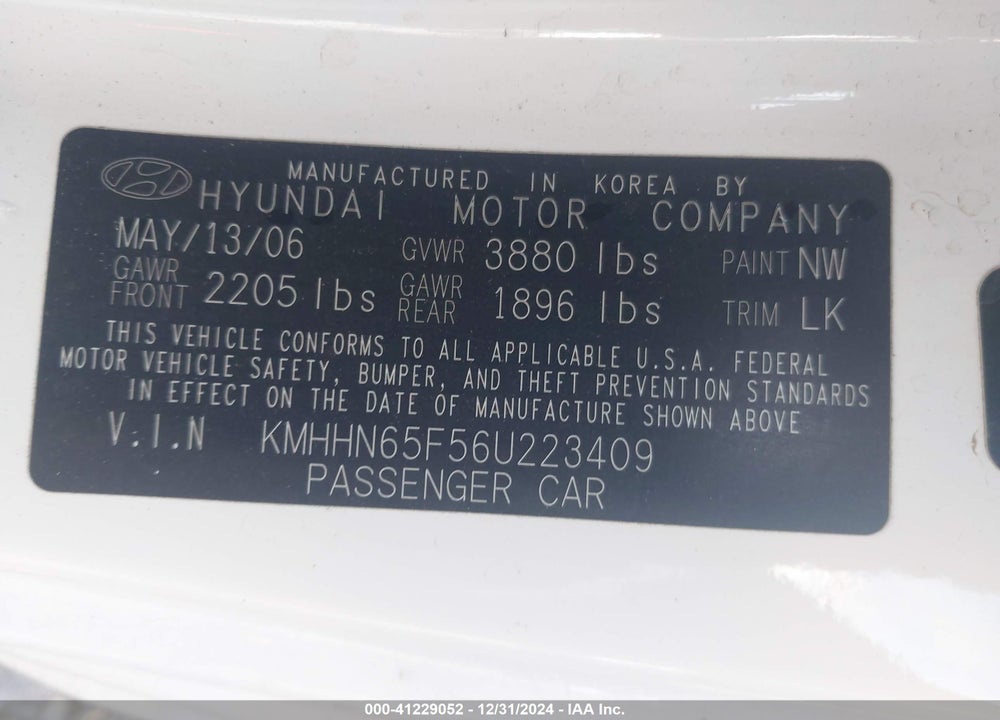 2006 HYUNDAI TIBURON GT/GT LIMITED/SE VIN: KMHHN65F56U223409