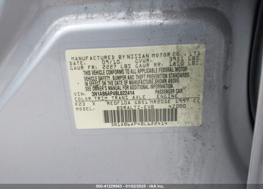 2011 NISSAN SENTRA 2.0S VIN: 3N1AB6AP4BL622414