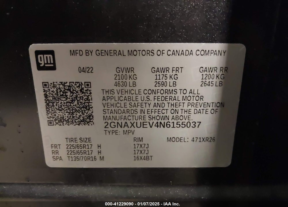 2022 CHEVROLET EQUINOX AWD LT VIN: 2GNAXUEV4N6155037