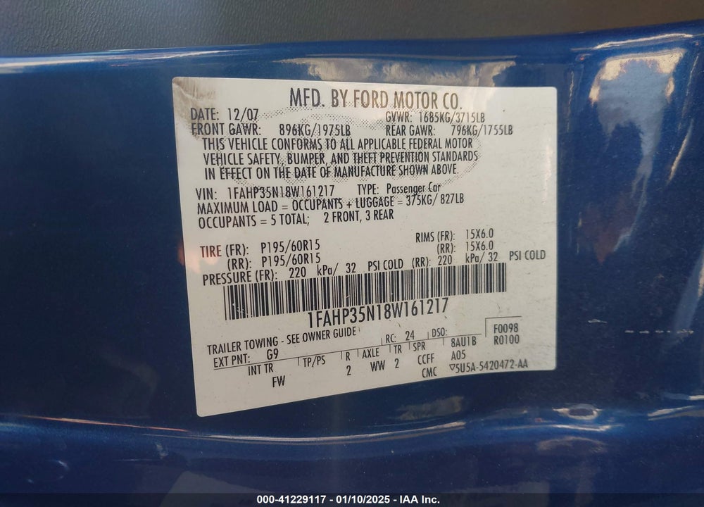 2008 FORD FOCUS SE/SES VIN: 1FAHP35N18W161217