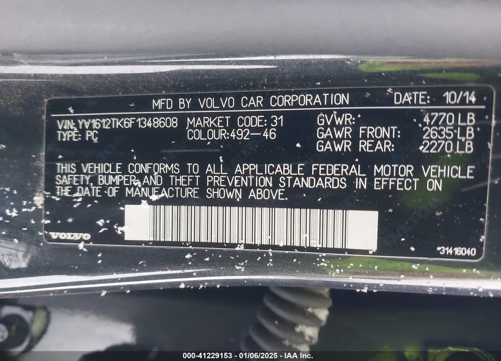 2015 VOLVO S60 VIN: YV1612TK6F1348608