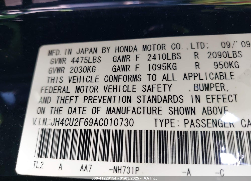 2010 ACURA TSX 2.4/2.4 (A5) VIN: JH4CU2F69AC010730