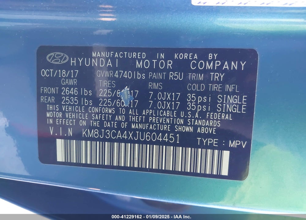 2018 HYUNDAI TUCSON SEL VIN: KM8J3CA4XJU604451