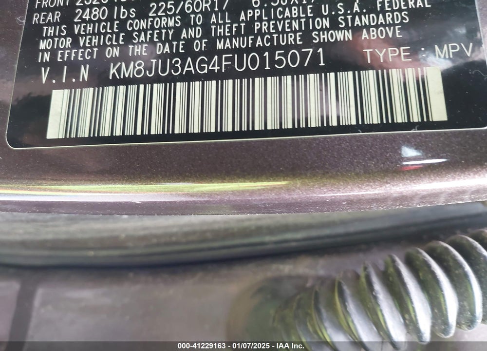 2015 HYUNDAI TUCSON SE VIN: KM8JU3AG4FU015071