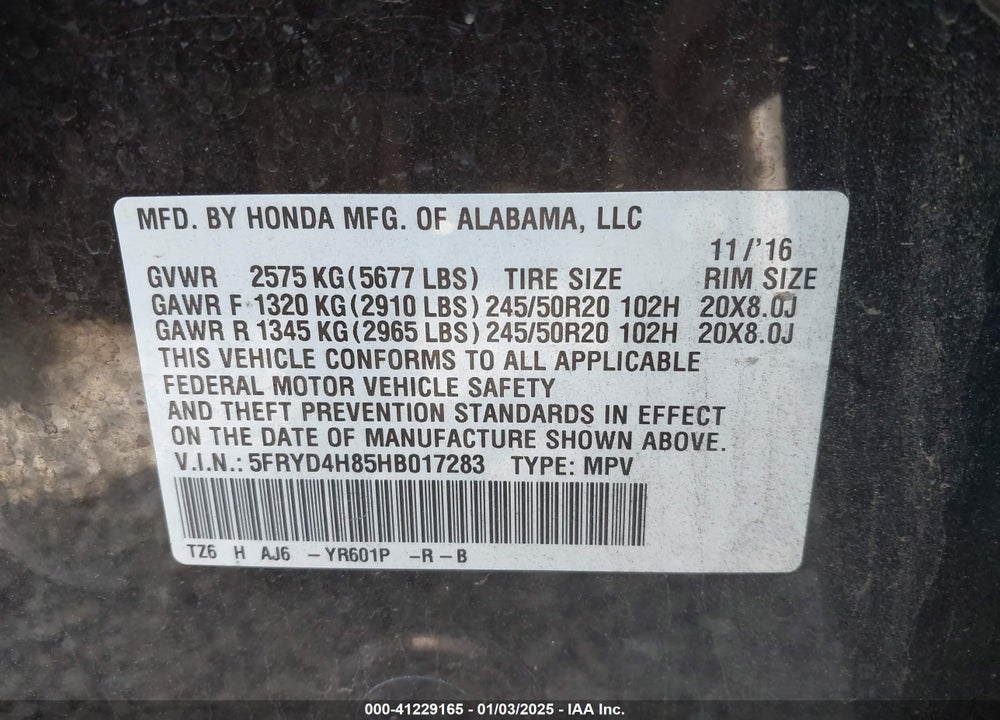 2017 ACURA MDX ADVANCE PACKAGE VIN: 5FRYD4H85HB017283
