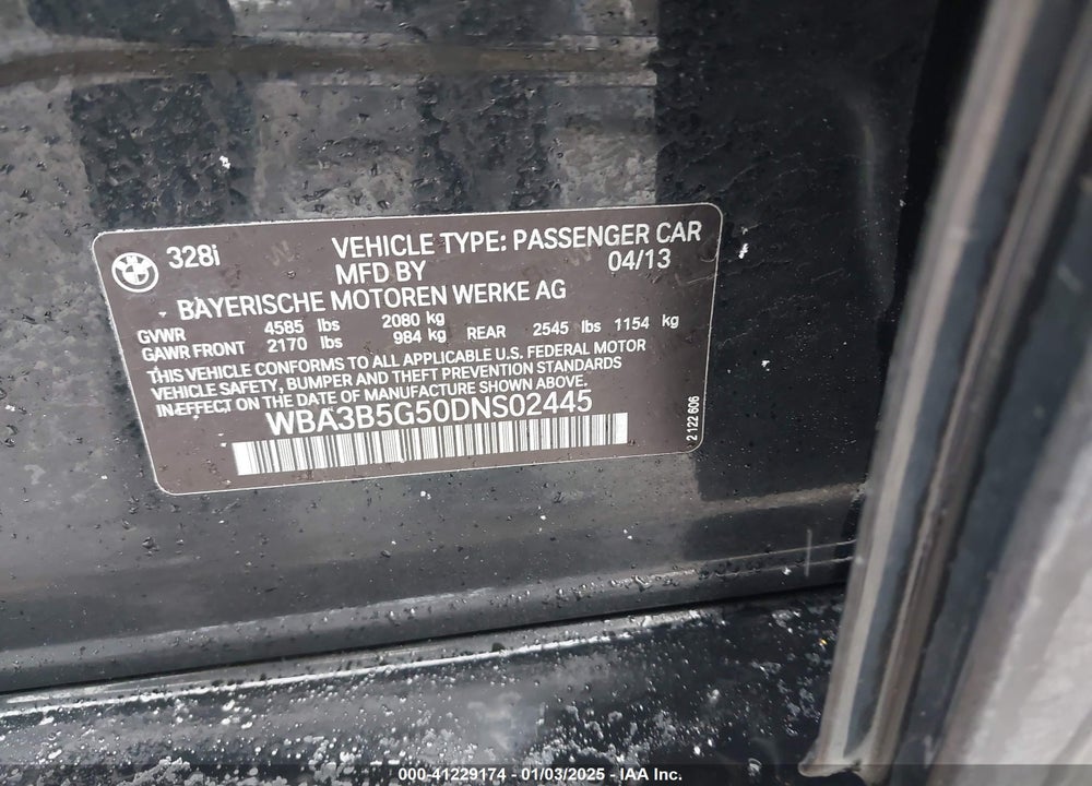 2013 BMW 328I XDRIVE VIN: WBA3B5G50DNS02445