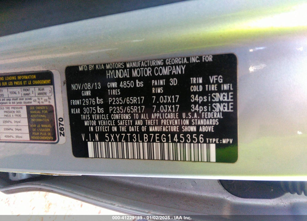 2014 HYUNDAI SANTA FE SPORT 2.4L VIN: 5XYZT3LB7EG145356