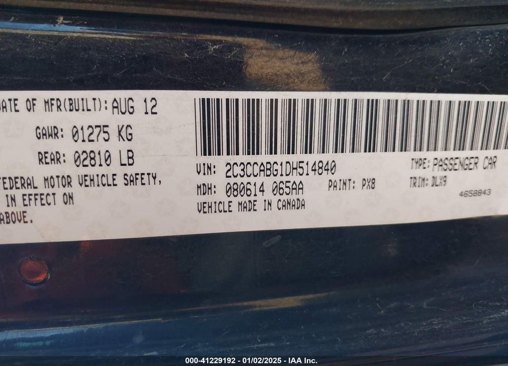 2013 CHRYSLER 300 VIN: 2C3CCABG1DH514840