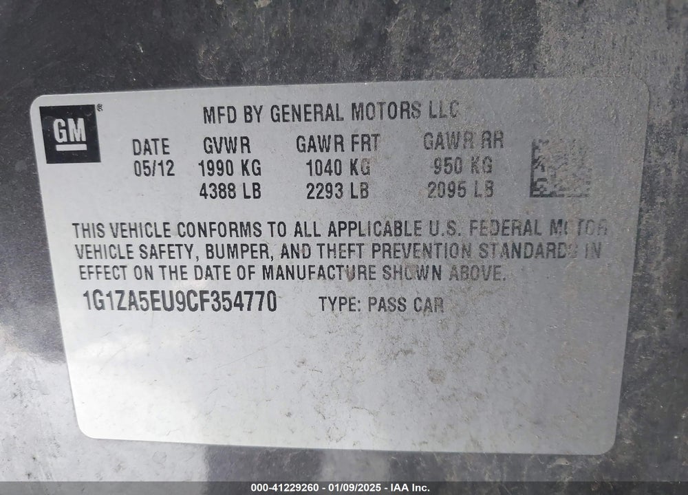 2012 CHEVROLET MALIBU VIN: 1G1ZA5EU9CF354770