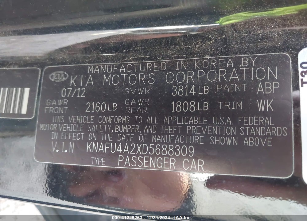 2013 KIA FORTE EX VIN: KNAFU4A2XD5688309
