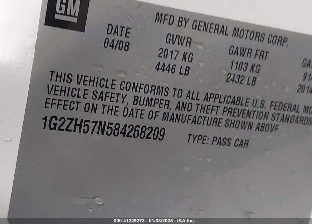 2008 PONTIAC G6 VIN: 1G2ZH57N584268209