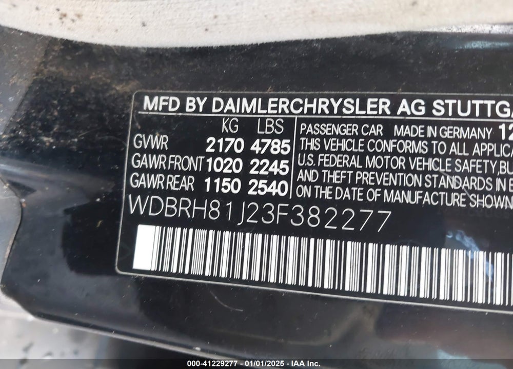 2003 MERCEDES-BENZ C 240 VIN: WDBRH81J23F382277