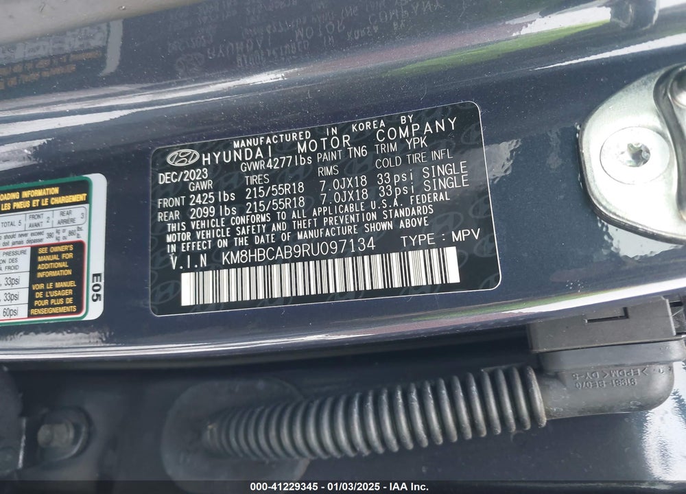 2024 HYUNDAI KONA SEL VIN: KM8HBCAB9RU097134