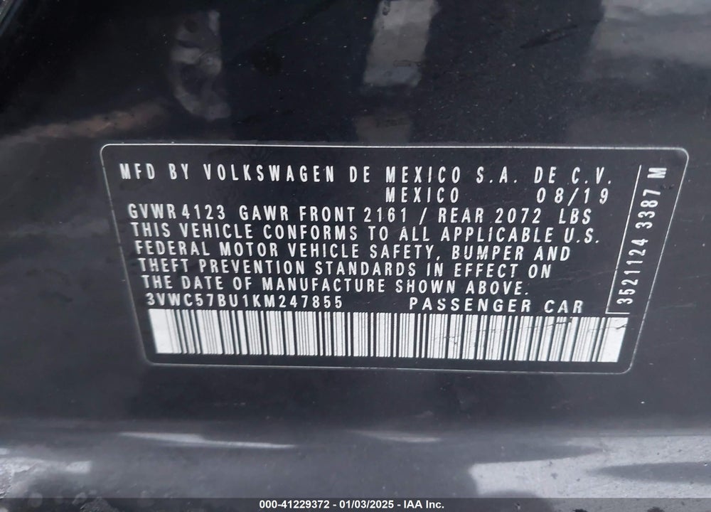 2019 VOLKSWAGEN JETTA VIN: 3VWC57BU1KM247855