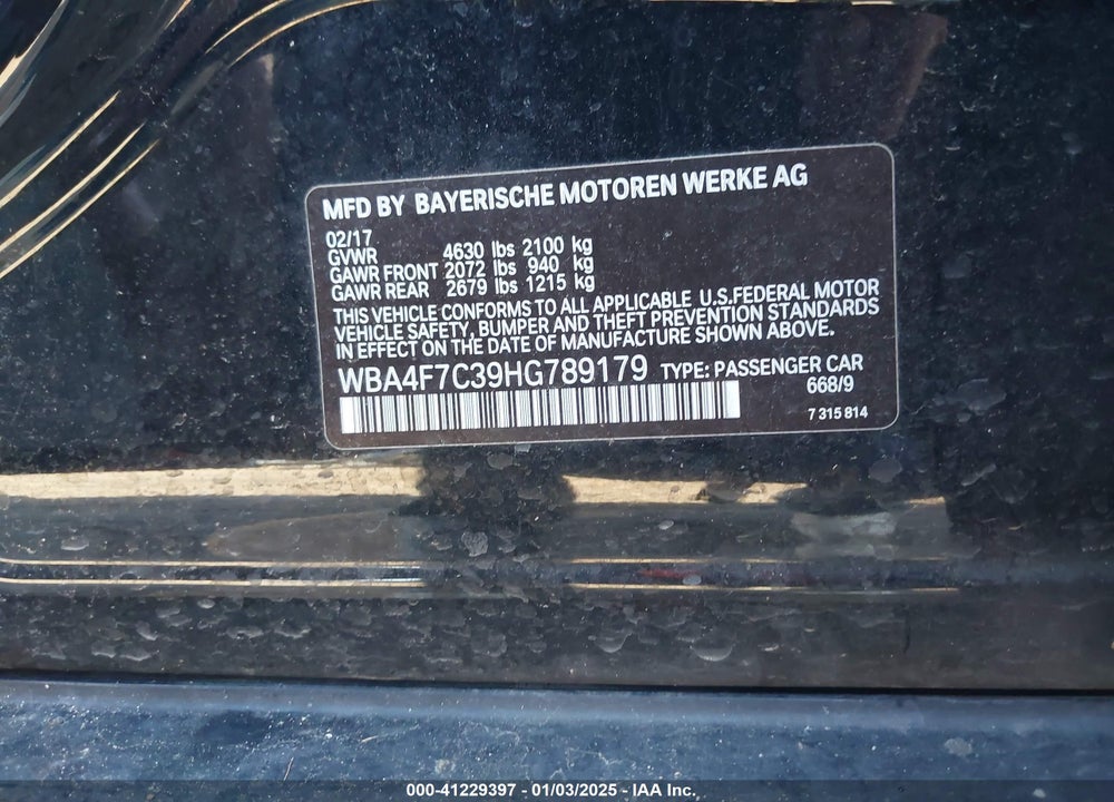 2017 BMW 430 I VIN: WBA4F7C39HG789179